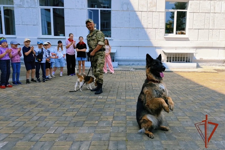 Показательное выступление кинологов Росгвардии состоялось для детей в пришкольном лагере Томской области